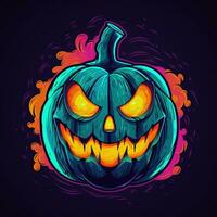 pompoen jack lantaarn neon icoon logo halloween schattig eng helder illustratie tatoeëren geïsoleerd vector foto