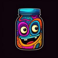 fles kan pot ogen monster neon icoon logo halloween eng illustratie tatoeëren geïsoleerd vector foto