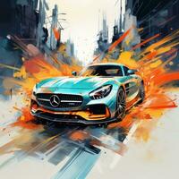 duur mercedes slr amg poster illustratie schetsen graffiti vonk glimmend luxe model- artwork foto