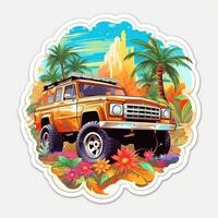 vrachtauto jeep kleurrijk tropisch plons t-shirt ontwerp tatoeëren sticker clip art Golf Miami Paraside foto