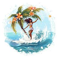 vrouw vrouw kleurrijk tropisch plons t-shirt ontwerp tatoeëren sticker clip art Golf Miami Paraside foto