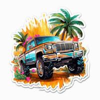 vrachtauto jeep kleurrijk tropisch plons t-shirt ontwerp tatoeëren sticker clip art Golf Miami Paraside foto