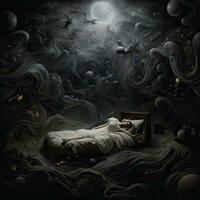nachtmerrie illustratie droom mysterie sprookje surrealistische verschrikking griezelig artwork donker wolken monster foto