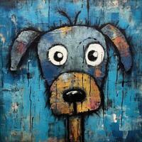 puppy hond schilderij illustratie schattig gezicht artwork grappig portret blauw olie verf abstract foto