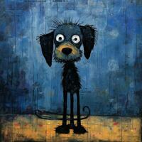 puppy hond schilderij illustratie schattig gezicht artwork grappig portret blauw olie verf abstract foto