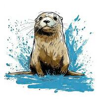 Otter schetsen waterverf grafisch illustratie schattig clip art trek water wilde vrouw foto