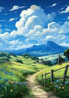 fantastisch panorama landschap anime helder vrijheid inspiratie behang smartphone illustratie foto