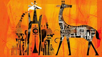 giraffe expressief kinderen dier illustratie schilderij plakboek hand- getrokken artwork schattig tekenfilm foto