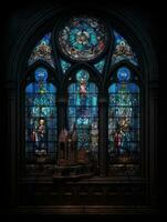 gebrandschilderd glas venster mozaïek- religieus collage artwork retro wijnoogst getextureerde religie foto