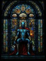 super held krijger gebrandschilderd glas venster mozaïek- religieus collage artwork retro wijnoogst getextureerde foto