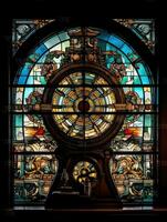 schip zee gebrandschilderd glas venster mozaïek- religieus collage artwork retro wijnoogst getextureerde religie foto