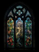 gebrandschilderd glas venster mozaïek- religieus collage artwork retro wijnoogst getextureerde religie foto