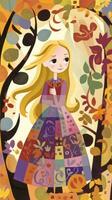 rapunzel sprookje karakter tekenfilm illustratie fantasie schattig tekening boek kunst poster grafisch foto