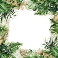 palm bladeren bloemen kader groet kaart scrapbooking waterverf teder illustratie grens bruiloft foto