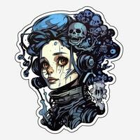 vrouw kettingen portret tatoeëren sticker illustratie halloween eng griezelig verschrikking gek duivel foto