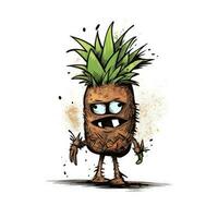 gek ananas schetsen karikatuur beroerte tekening illustratie vector hand- getrokken mascotte clip art foto