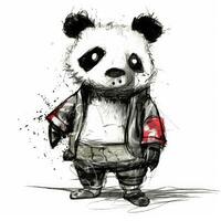 gek panda schetsen karikatuur beroerte tekening illustratie vector hand- getrokken mascotte clip art foto