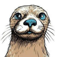 schattig Otter schetsen karikatuur beroerte tekening illustratie vector hand- getrokken mascotte clip art foto