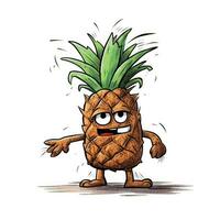 gek ananas schetsen karikatuur beroerte tekening illustratie vector hand- getrokken mascotte clip art foto