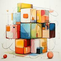 rubik kubus abstract karikatuur surrealistische speels schilderij illustratie tatoeëren geometrie modern foto