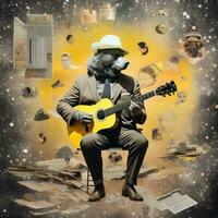 beer gitaar bas abstract collage plakboek geel retro wijnoogst surrealistisch illustratie foto