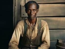 Afrikaanse Amerikaans Mens van de vroeg jaren 1900 gekleurde oud foto ai generatief