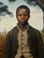 Afrikaanse Amerikaans Mens van de vroeg jaren 1900 gekleurde oud foto ai generatief