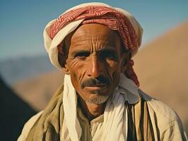 Arabisch Mens van de vroeg jaren 1900 gekleurde oud foto ai generatief