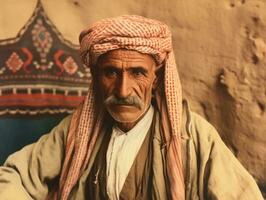 Arabisch Mens van de vroeg jaren 1900 gekleurde oud foto ai generatief