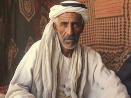 Arabisch Mens van de vroeg jaren 1900 gekleurde oud foto ai generatief