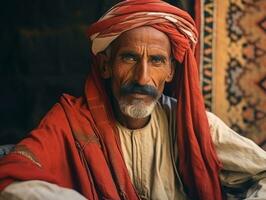 Arabisch Mens van de vroeg jaren 1900 gekleurde oud foto ai generatief