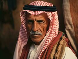 Arabisch Mens van de vroeg jaren 1900 gekleurde oud foto ai generatief