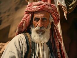 Arabisch Mens van de vroeg jaren 1900 gekleurde oud foto ai generatief