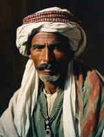 Arabisch Mens van de vroeg jaren 1900 gekleurde oud foto ai generatief