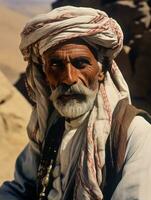 Arabisch Mens van de vroeg jaren 1900 gekleurde oud foto ai generatief