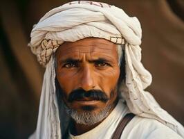 Arabisch Mens van de vroeg jaren 1900 gekleurde oud foto ai generatief