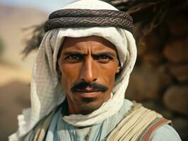 Arabisch Mens van de vroeg jaren 1900 gekleurde oud foto ai generatief