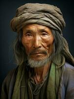 Aziatisch Mens van de vroeg jaren 1900 gekleurde oud foto ai generatief