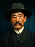 Aziatisch Mens van de vroeg jaren 1900 gekleurde oud foto ai generatief