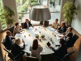 verschillend groep van bedrijf professionals is verloofd in een brainstorming sessie ai generatief foto