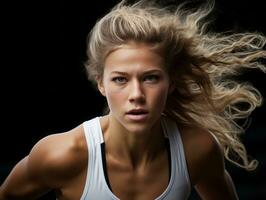 dynamisch fotograaf van vrouw atleet ai generatief foto