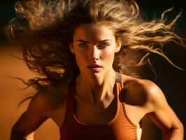 dynamisch fotograaf van vrouw atleet ai generatief foto