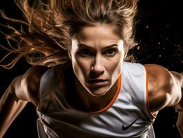 dynamisch fotograaf van vrouw atleet ai generatief foto