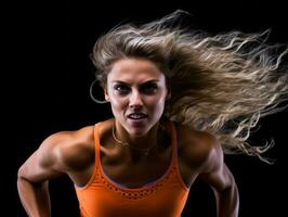 dynamisch fotograaf van vrouw atleet ai generatief foto