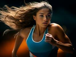 dynamisch fotograaf van vrouw atleet ai generatief foto