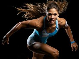 dynamisch fotograaf van vrouw atleet ai generatief foto