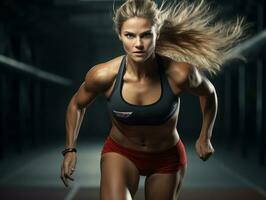 dynamisch fotograaf van vrouw atleet ai generatief foto