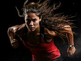 dynamisch fotograaf van vrouw atleet ai generatief foto