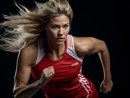 dynamisch fotograaf van vrouw atleet ai generatief foto