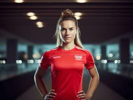 dynamisch fotograaf van vrouw atleet ai generatief foto